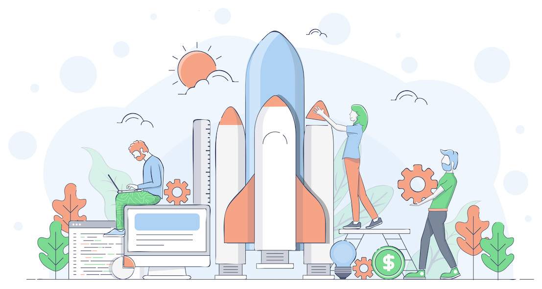 A growing and engageed team building a rocketship